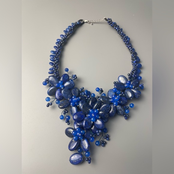 Blue Lapis Lazuli Beaded Gemstone Necklace with blue beads Bohemian Necklace - Picture 2 of 6